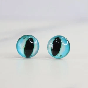 Blue Turquoise Eye Earrings Silver Plated Studs Glass Cabochon Kids Fun Monster - Picture 1 of 5