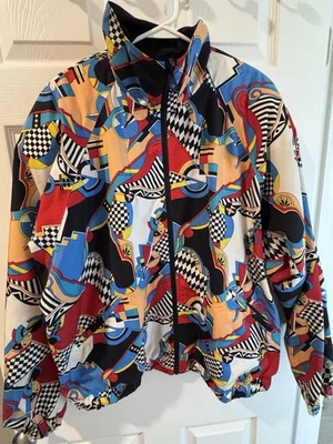 Chaqueta cortavientos reversible con estampado Art Deco colorido Head de 1980 XL Foto 1 de 4