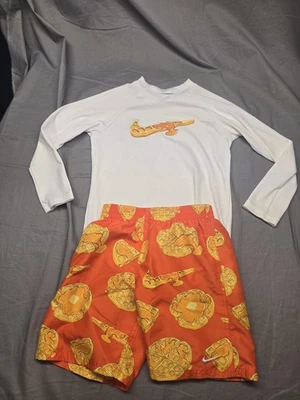 Camisa e baús Nike Swim Rash Guard meninos 7 branco laranja Dri-FIT UPF 40+ waffle - Imagem 1 de 4