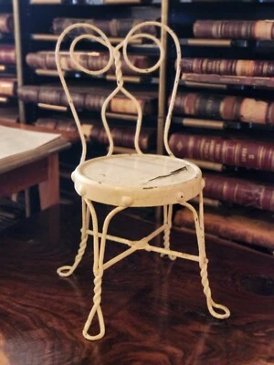 Antique Victorian Child's Ice Cream Parlor Chair Twisted Wrought Iron Wood Seat  - Image 1 of 4