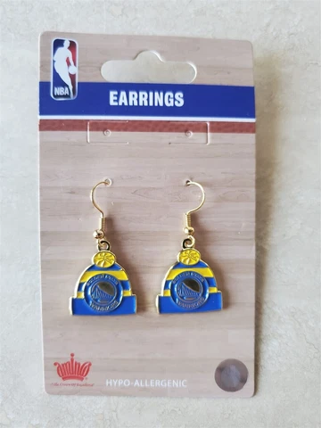 GOLDEN STATE WARRIORS DANGLE EARRINGS BEANIE HAT STYLE W/ LOGO NBA LICENSED Cover
