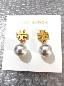 Authentic Tory Burch Zircon inlaidTB logo white pearl earrings - Picture 1 of 1