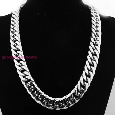 Heavy 20mm Silver Cut Curb Cuban Link Chain 316L Stainless Steel Men's Necklace - Image 1 of 4