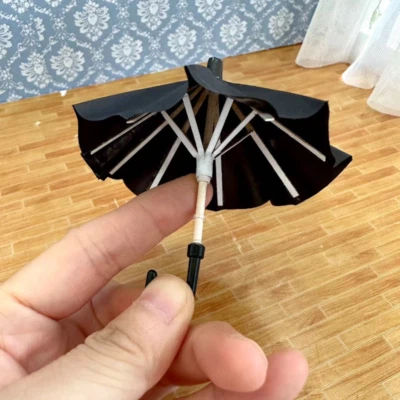 Openable Umbrella 1/12 Scale Dollhouse Miniatures Black Ornaments Accessories - Image 1 of 4