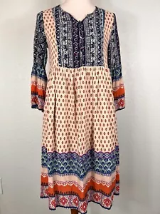 Reborn J Boho Midi Dress Flowy Colorful Gypsy Bell Sleeves Fabric Buttons Sz Med - Picture 1 of 9