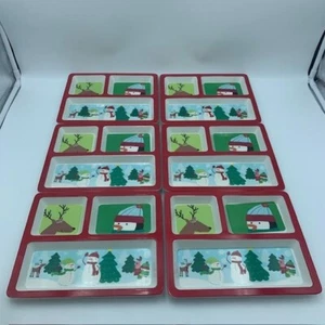 "6 platos de bandeja seccionados de melamina pingüino reno muñeco de nieve Kohl's 9,5""X8""" - Imagen 1 de 12
