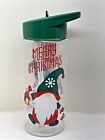 Children's Christmas Water / Drinks Bottle - Merry Christmas Gnomes - with Straw