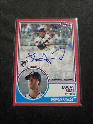 2018 Topps Series 2 1983 Auto Autograph Red Lucas Sims Braves 09/25 - Image 1 of 2