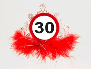 30TH BIRTHDAY FEATHERY TIARA TRAFFIC SIGN AGE PARTY - Picture 1 of 1