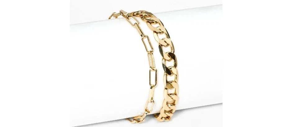 SUGARFIX BY BAUBLEBAR GOLD LINK CHAIN BRACELET 2 PC SET......