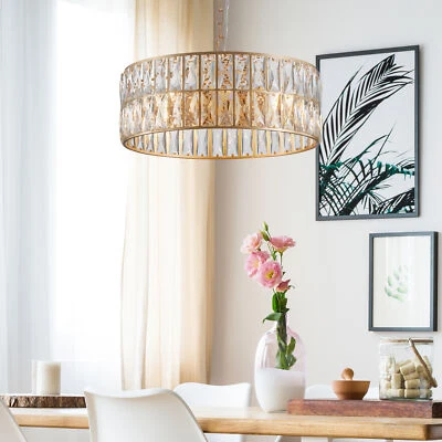 Luxury Drum K9 Crystal Chandelier Lamp Pendant Ceiling LED Light Dining Fixture - Image 1 of 4