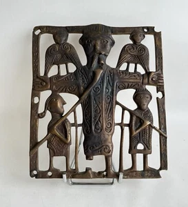 Old bronze plaque Irish Memorial Clonmacnoise Christ Crucifixion Celtic Viking - Imagen 1 de 12