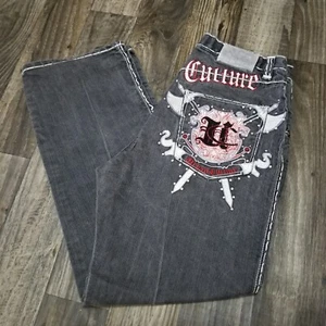 Vtg DIRECT BLUE Mens Embroidered Jeans 36x34 Black/Gray Skater - Picture 1 of 17