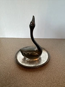 Swan Ring Holder Silver Plated Vintage Trinket Jewelry Tray 4" Ornate BM SW - Picture 1 of 6