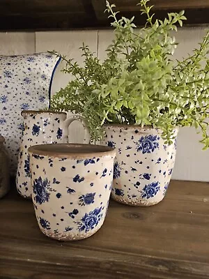 Clayre & Eef  Krakelee Keramik Dekoration Blumentopf Kanne  Varianten Blaue Rose - Bild 1 von 4