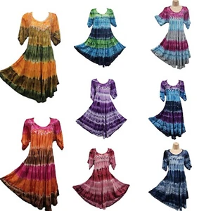 Rayon Dress Tunic Beach Holiday Tie Dye Kaftan Half Sleeve UK 14 16 18 20 22 24 - Picture 1 of 59