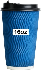 16oz Insulated Disposable Coffee Cups with Lids 50-Pack Double-Walled for Travel - Picture 1 of 12