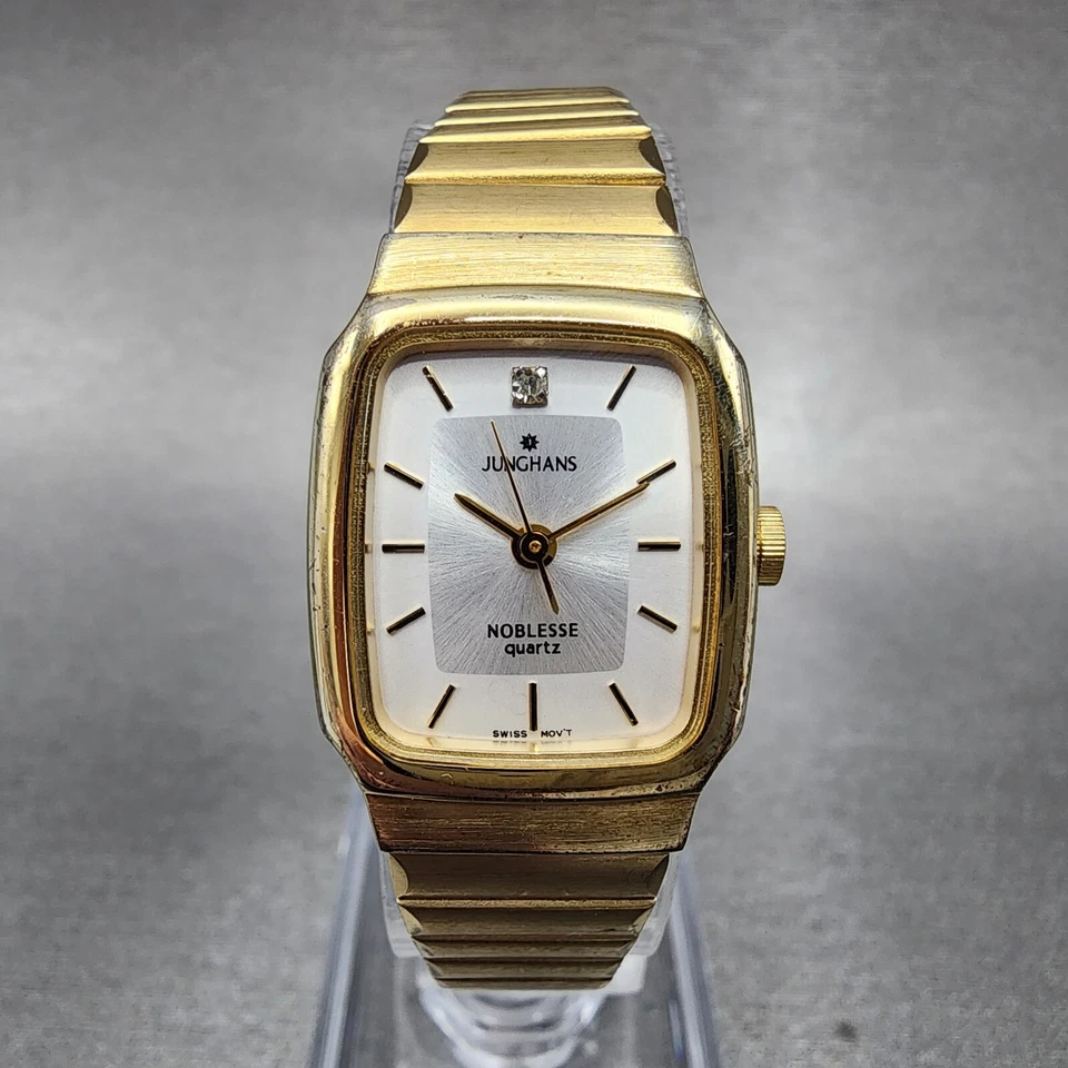 Reloj Junghans Noblesse Mujer 19mm Esfera Blanca Tono Dorado Rectángulo Batería Nueva Foto 1 de 4
