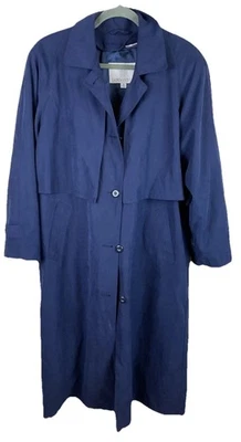 London туман Тренч женщин 12 миниатюрный темно-синий матовый молнии вкладыш винтажный - Изображение 1 из 4