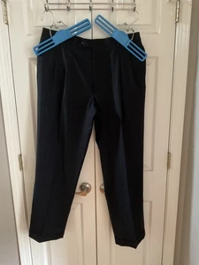 Jos A Bank men’s navy dress pants EUC 40x32 pleated cuffed 100% wool 404 - Picture 1 of 4