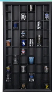 Black Wall-Mounted  Shot Glass Display Case glass display  wall holder wood 17x3 - Picture 1 of 10