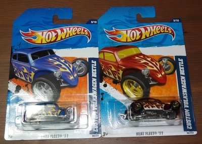 2X - Hot Wheels Heat Fleet 2011 - VW Beetle Walmart personalizado azul líneas rojas y rojo Foto 1 de 4