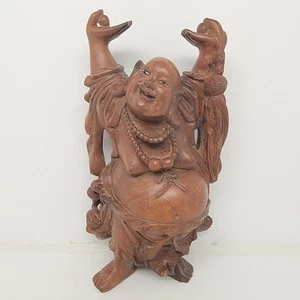 Lachender Buddha Hotei Budai 7" handgeschnitzte Holzstatue Figur Feng Shui Reichtum - Bild 1 von 10