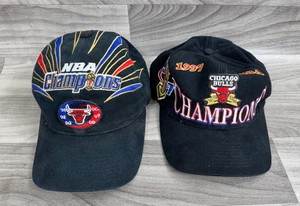 VINTAGE CHICAGO BULLS CHAMPIONSHIP HAT LOT BLACK LOGO ATHLETIC CAP NBA 96 97 - Picture 1 of 5