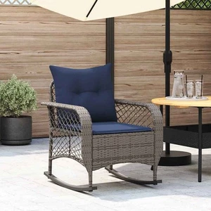 Patio Rocking Chair with Cushions Gray Poly Rattan - Picture 1 of 10