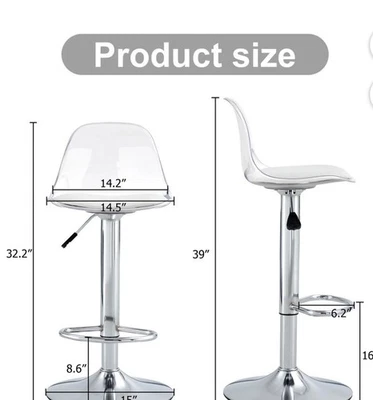 Clear Acrylic Bar Stools Set of 2 Adjustable Swivel Counter Height with Mid Back - Image 1 of 3