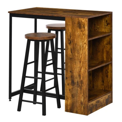 Three-Piece Bar Table Set With Storage Shelf And Two Stools Footrest Homcom - Image 1 of 4