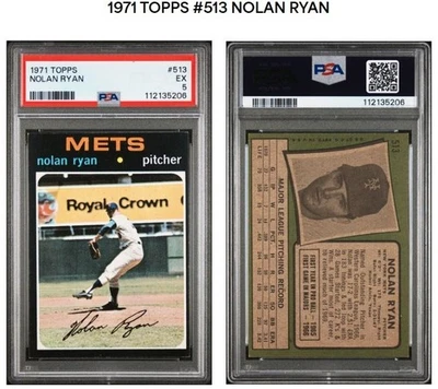 1971 Topps #513 Nolan Ryan - New York Mets - PSA 5 - EX - 112135206🔥⚾ — 第 1/3 张图片