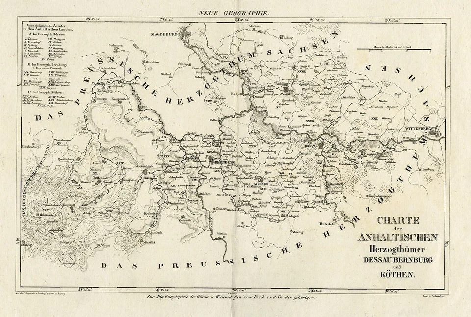 Mapa antigo-Região Dessau Bernburg Kothen-Herzogthummen-Ersch und Gruber-ca. 1880 - Imagem 1 de 4