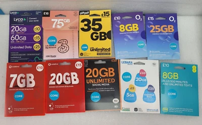 physical sim card O2 Lyca giffgaff Vodafone Lebara three 3 EE VOXI text data cal