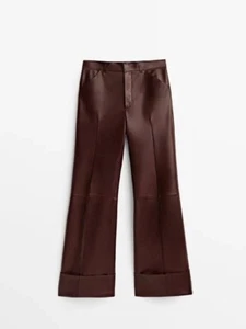 Pantalone MASSIMO DUTTI Edizione Limitata Nappa Pelle Fondo Campana Borgogna S Nuovo con etichette - Foto 1 di 14