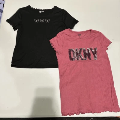 DKNY/ Self Esteem Black and Pint Girls short sleeve T-shirts Size Medium - Image 1 of 4