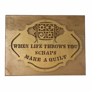 Quilting Plaque Hand Crafted Bob Busegna Wooden Life Throws You Scraps USA 11.5" - Picture 1 of 7