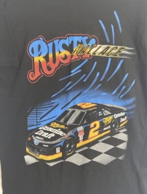 Vtg Rusty Wallace NASCAR T Shirt Kickin Asphalt Takin Numbers SIZE M Made In USA - Image 1 of 4
