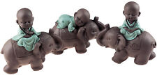 Brown & Turquoise Baby Buddha On Elephant Figurines Ornaments (Set of 3)