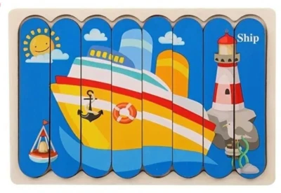 Sided Strip Puzzle Montessori, Wooden Materials, Large Bricks, Ship - Image 1 of 3