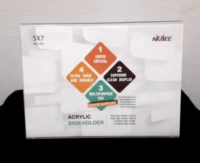 Lot of 6 Slanted Back Acrylic Sign Holder 7X5 In Clear Plastic Sign Holder NEW - Image 1 of 4