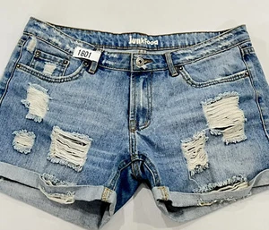 JUNK FOOD Womens Blue Denim Distressed Cuffed Jean Shorts Size S Destroyed - Picture 1 of 5