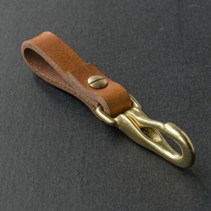 Leather Key Fob Belt Loop Key Holder Brass Halt Snap Hook  - Picture 1 of 3