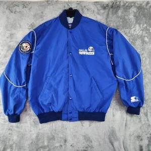Dallas Cowboys Mens Bomber Jacket Blue Large Snap Button Team NFL by Starter VTG - Picture 1 of 12