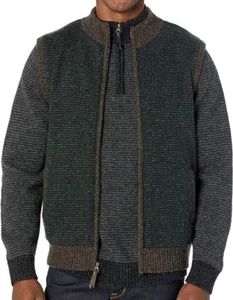 NWT Pendleton DEEP GREEN STRIPE Wool FULL-ZIP FLEECE-LINED Sweater VEST Jacket M - Picture 1 of 7