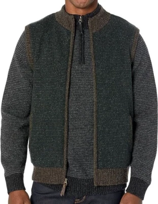 NWT Pendleton DEEP GREEN STRIPE Wool FULL-ZIP FLEECE-LINED Sweater VEST Jacket M - Image 1 of 4