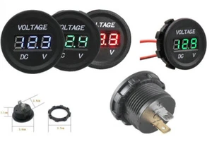 Schwarz 12V/24V Volt Meter mit blauer, roter oder grüner LED - Bild 1 von 4