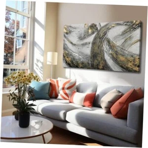 Wall Art Modern Artwork Grey Pictures Wall Decor 20"x 40" 20x40 Gold and Black - Picture 1 of 8