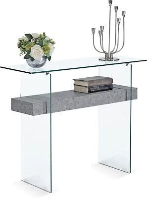 Ivinta Narrow Glass Console Table with Storage Shelf Entryway Sofa Table - Image 1 of 4
