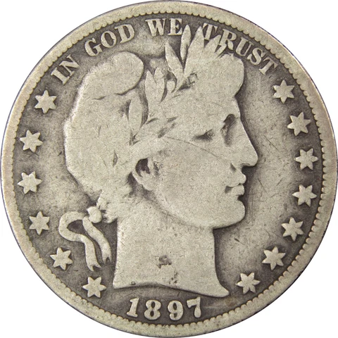 1897 O Barber Half Dollar VG Very Good 90% Silver 50c Coin SKU:IPC7308 Cover